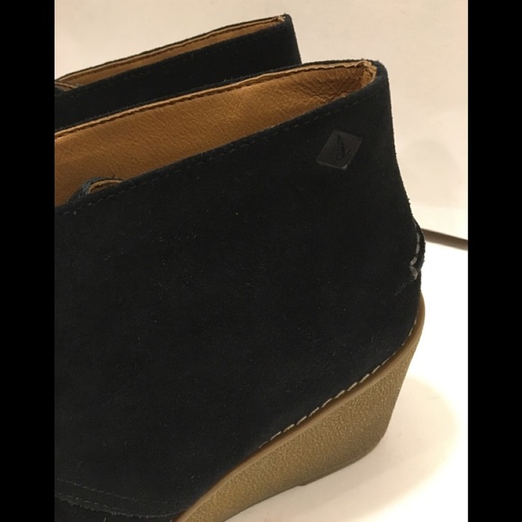 Sperry Top Sider Harlow Black Suede Wedge Booties - Picture 8 of 14